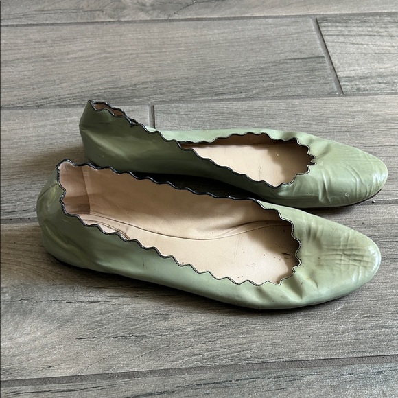 Chloe Women's Scalloped Ballet Flats in Light Sage - Picture 2 of 9